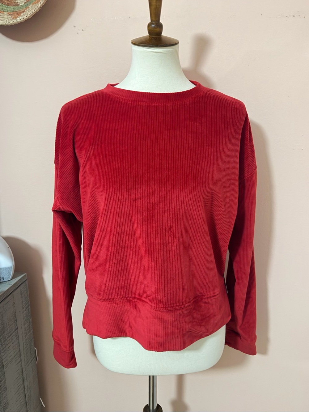 NWT Jockey Red Velvet Corduroy Crewneck Sweatshirt Sz XS